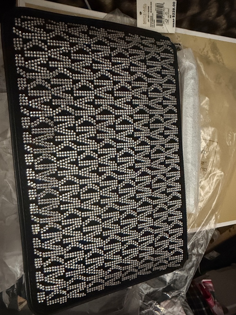 Michael Kors Black and Silver rhinestone Zip Pouch